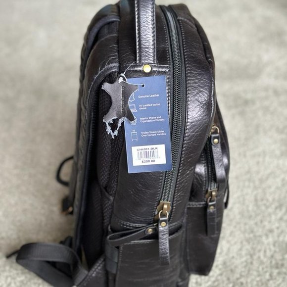 Chaps Leather Backpack Unisex Sleeve Slides - Picture 4 of 12